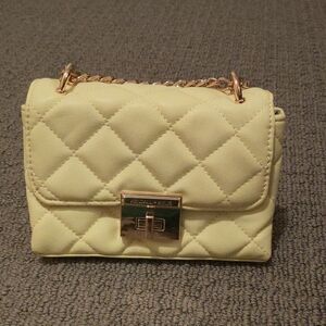 Kendall & Kylie Quilted Mini Shoulder Bag in Pale Yellow with Gold Chain